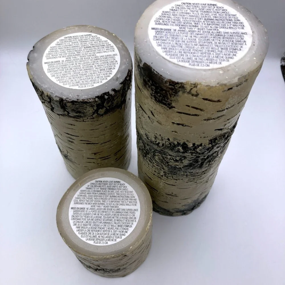 Pier One Faux Birch Candles Pedestal Set (3) Christmas Winter Rustic Cabin